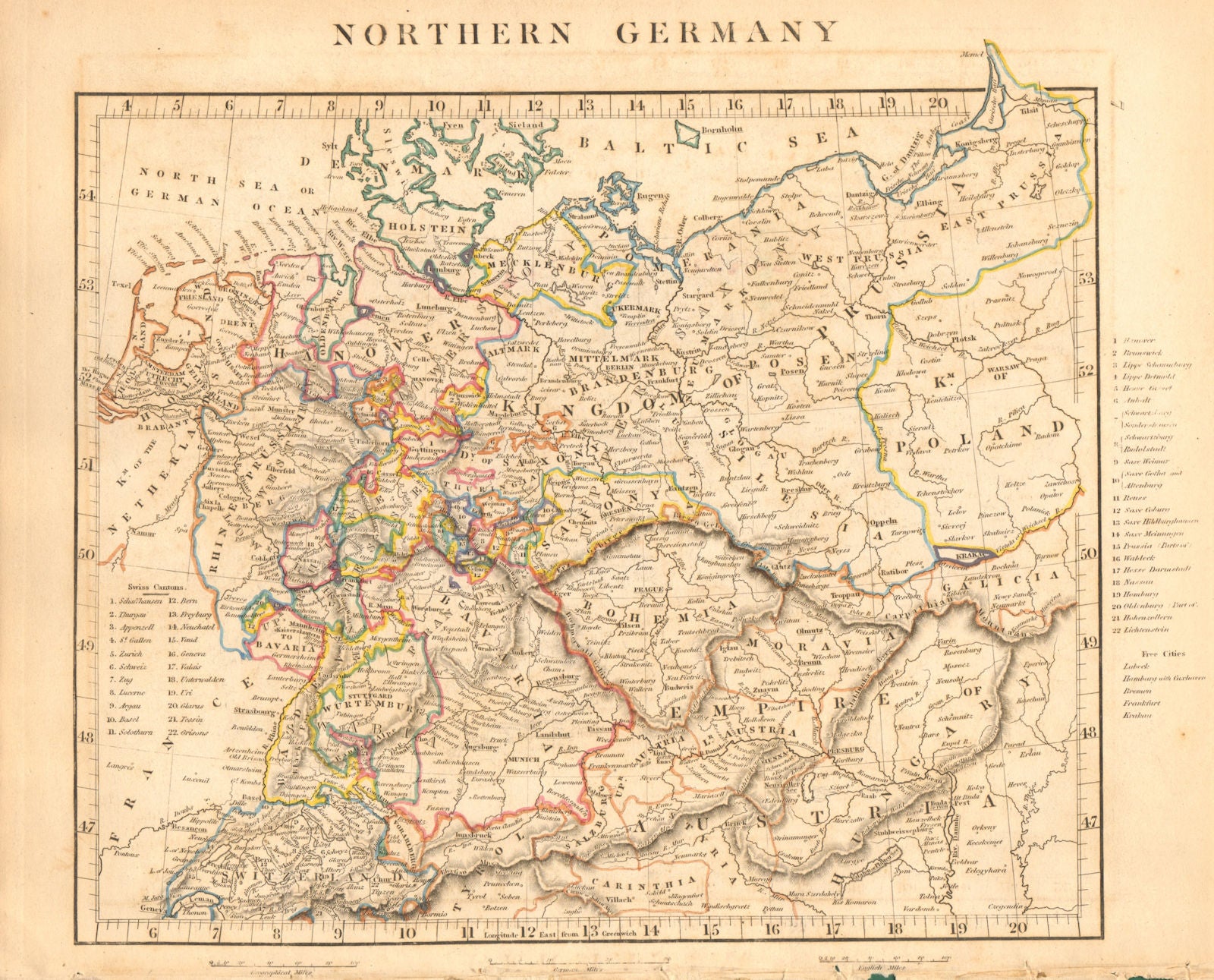 NORTHERN GERMANY. States. Switzerland Austria Czechia. ARROWSMITH 1828 old map